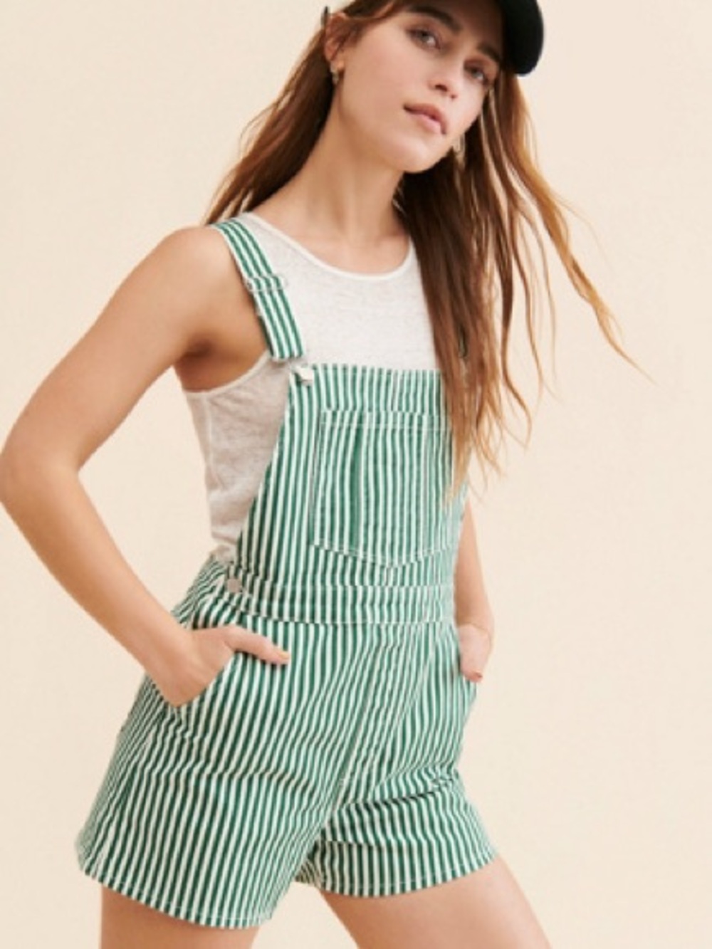 ROLLA’S Striped Green Short Overalls - L